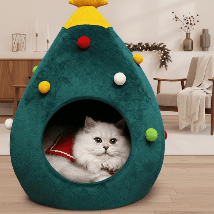 Harwelton™ Christmas Tree Cat Bed with Cosy Enclosed Plush Interior