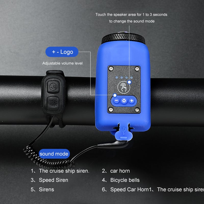 110dB Rechargeable Bike Horn and Front Light – 2-in-1, Waterproof