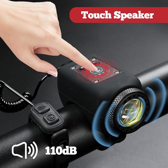 110dB Rechargeable Bike Horn and Front Light – 2-in-1, Waterproof