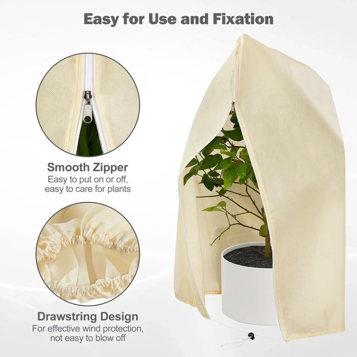 Breathable Plant Frost Cover with Zip and Drawstring