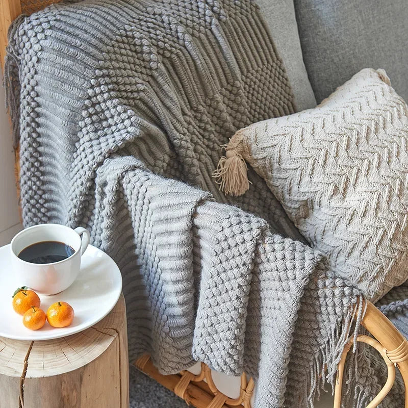 Nordic Chunky Knit Throw in Soft Faux Cashmere