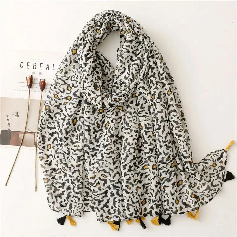 Women’s Viscose Scarf with Polka Dot Floral Pattern