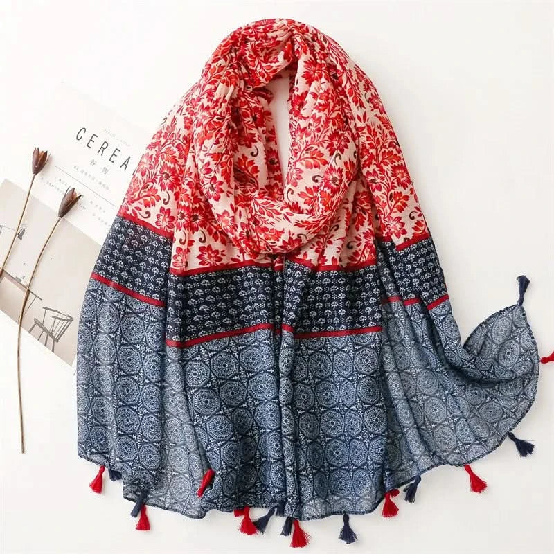 Women’s Viscose Scarf with Polka Dot Floral Pattern
