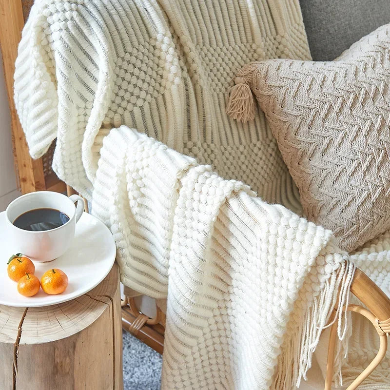 Nordic Chunky Knit Throw in Soft Faux Cashmere