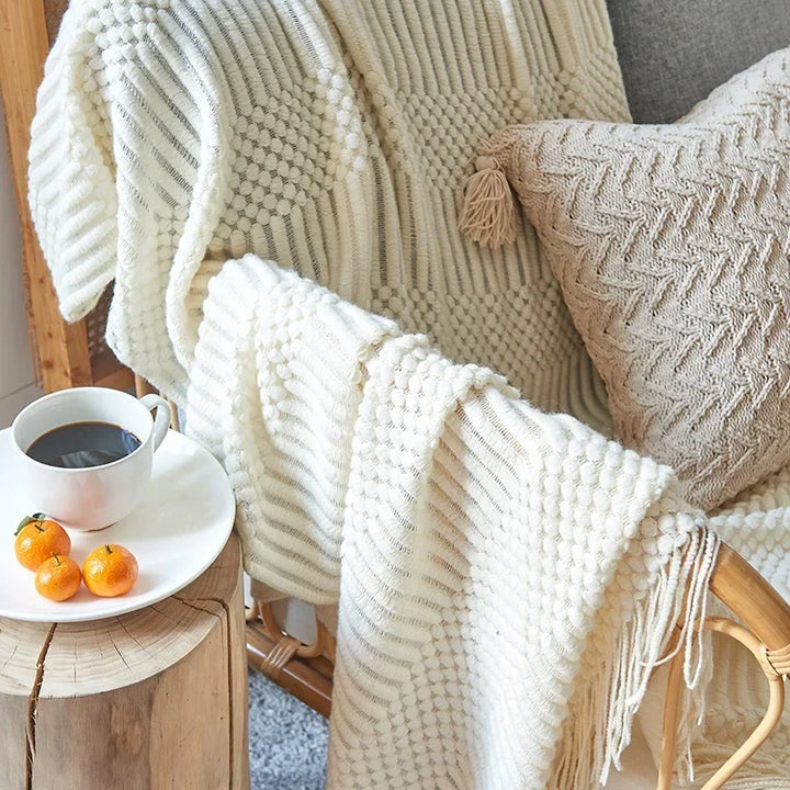 Nordic Chunky Knit Throw in Soft Faux Cashmere