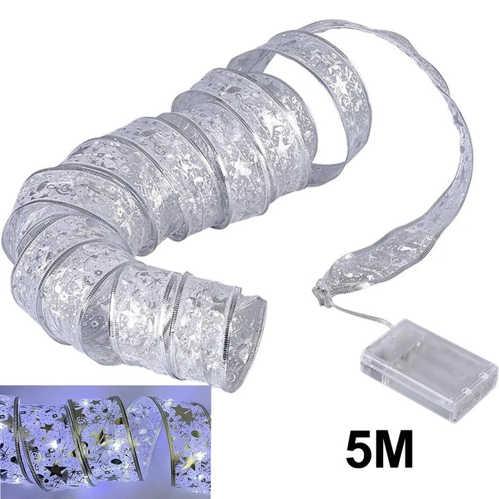 Christmas Ribbon with Warm White LED Fairy Lights
