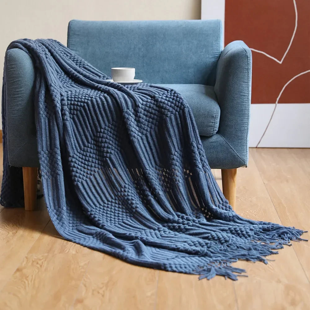 Nordic Chunky Knit Throw in Soft Faux Cashmere