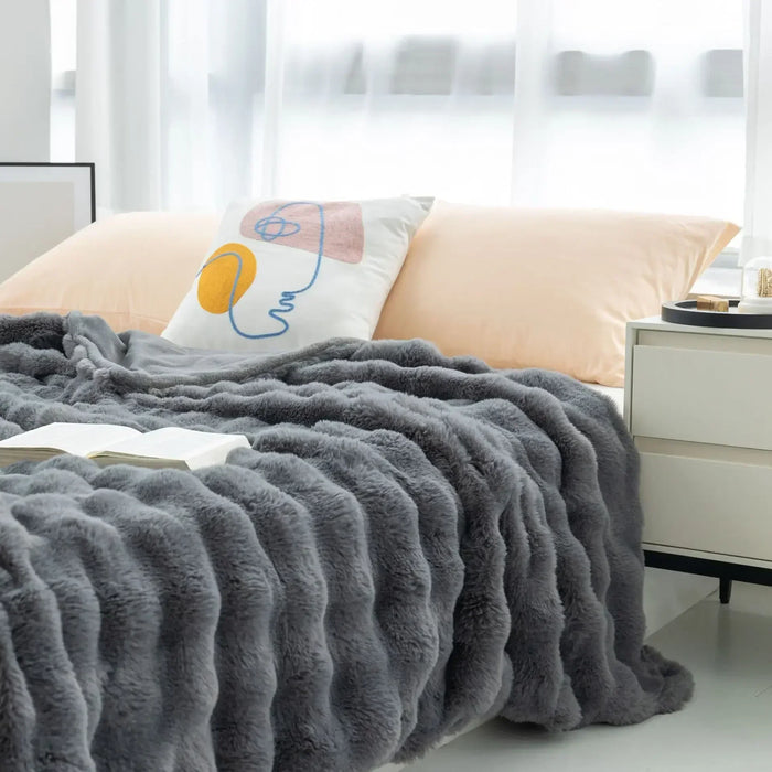 Harwelton™ Reversible Faux Fur Bubble Throw for Sofa and Bed