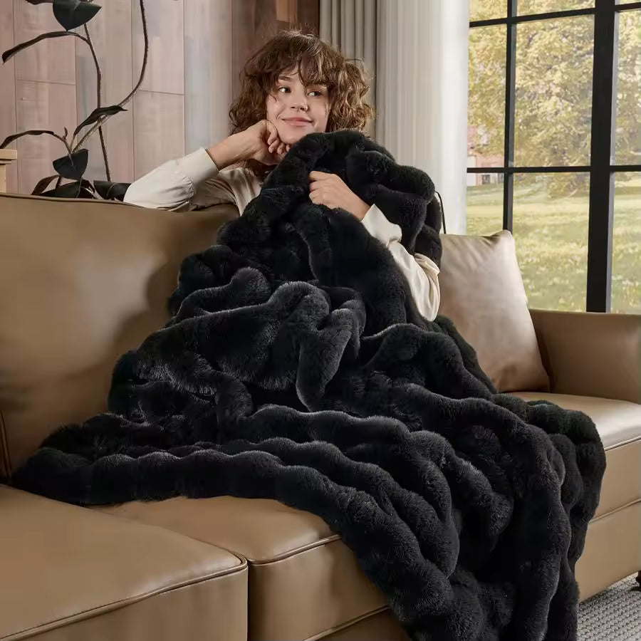 Ultra-Soft Faux Fur Throw with a Silky Plush Feel