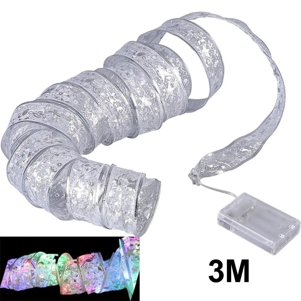 Christmas Ribbon with Warm White LED Fairy Lights