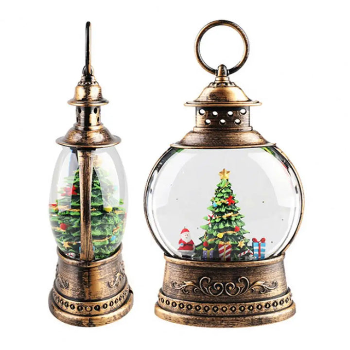 Harwelton™ Vintage Gold Christmas Lantern with Music Box and Snow Glitter