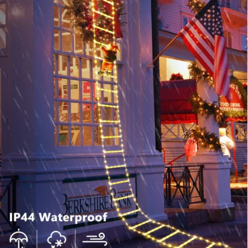 Climbing Santa on LED Ladder with 8 Modes and USB Power