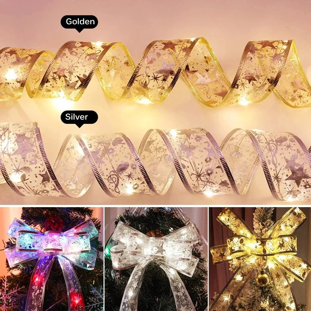 Christmas Ribbon with Warm White LED Fairy Lights