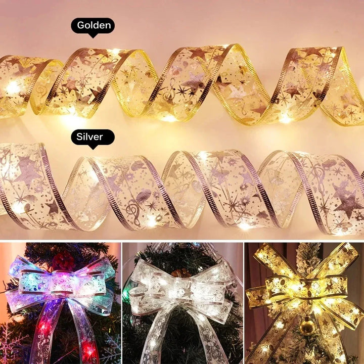 Christmas Ribbon with Warm White LED Fairy Lights
