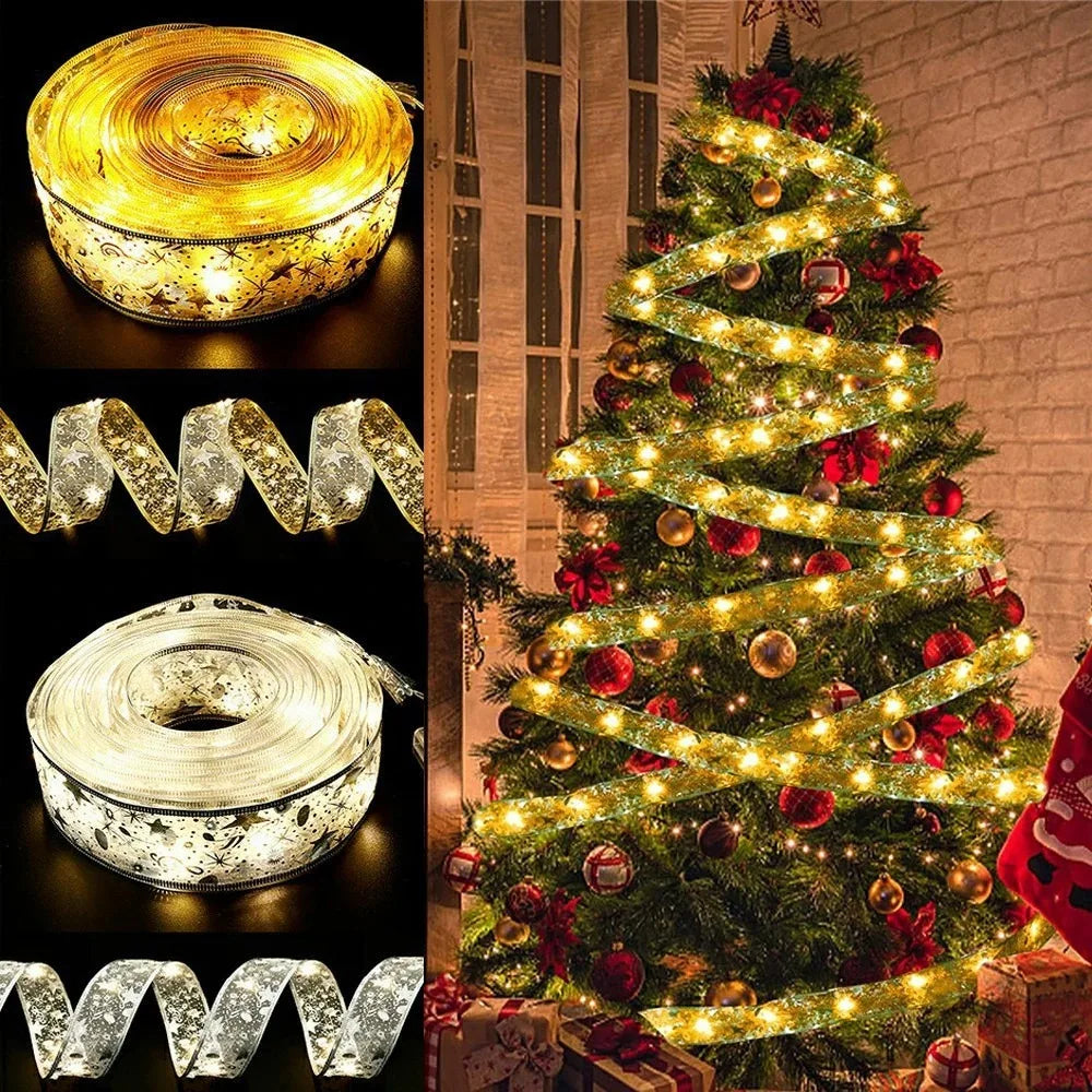 Christmas Ribbon with Warm White LED Fairy Lights