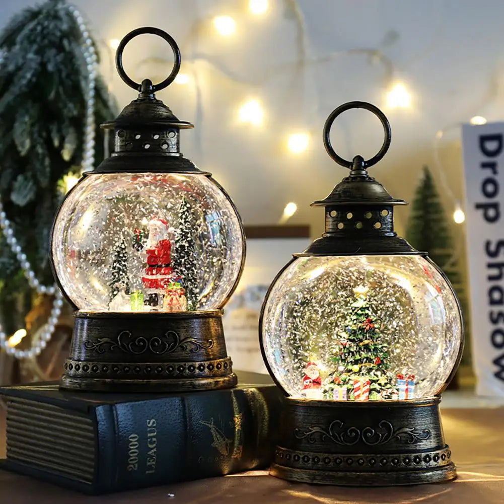Harwelton™ Vintage Gold Christmas Lantern with Music Box and Snow Glitter