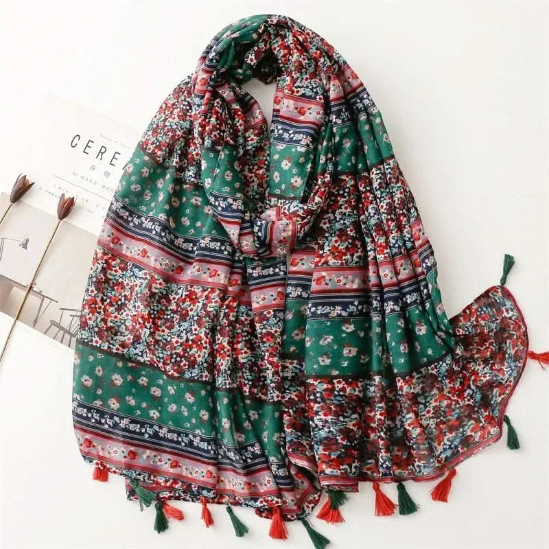 Women’s Viscose Scarf with Polka Dot Floral Pattern