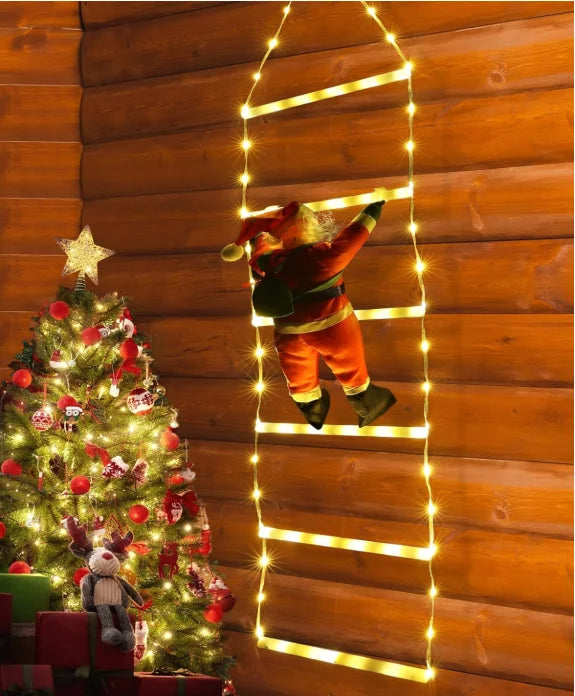 Climbing Santa on LED Ladder with 8 Modes and USB Power