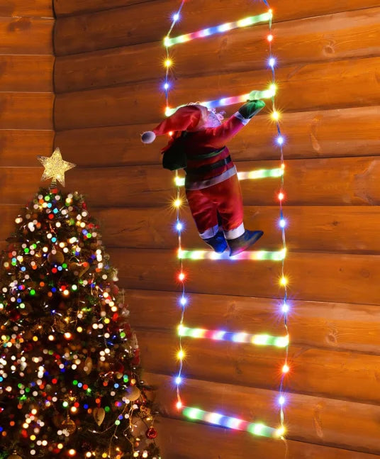 Climbing Santa on LED Ladder with 8 Modes and USB Power