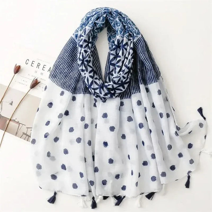 Women’s Viscose Scarf with Polka Dot Floral Pattern