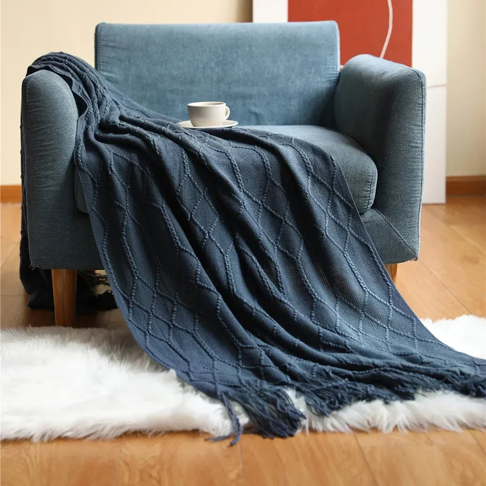 Nordic Chunky Knit Throw in Soft Faux Cashmere