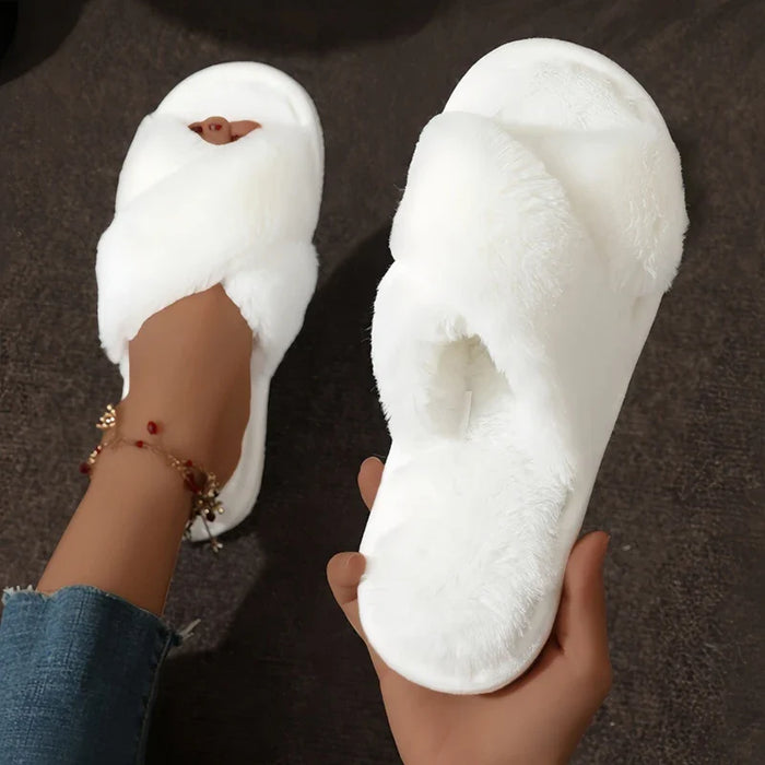 Harwelton™ Women's Crossover Fluffy Slippers with Non-Slip Sole