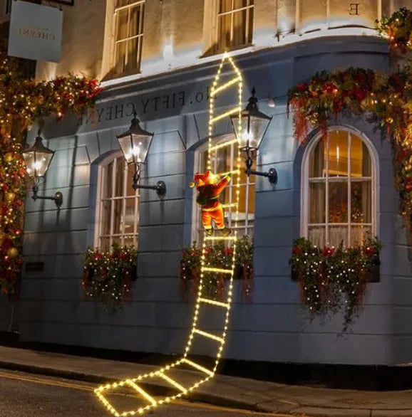 Climbing Santa on LED Ladder with 8 Modes and USB Power