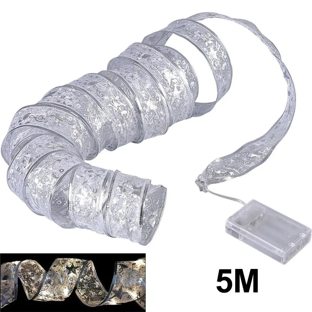 Christmas Ribbon with Warm White LED Fairy Lights