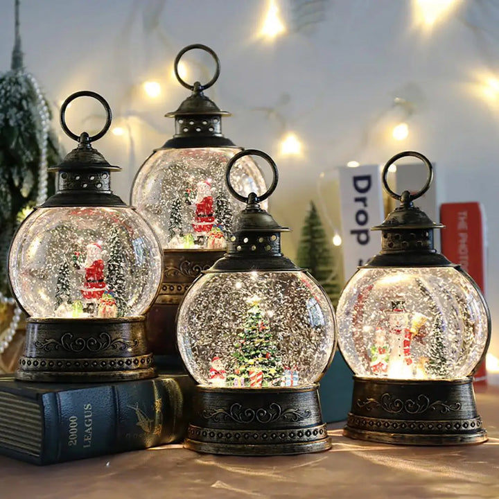 Harwelton™ Vintage Gold Christmas Lantern with Music Box and Snow Glitter