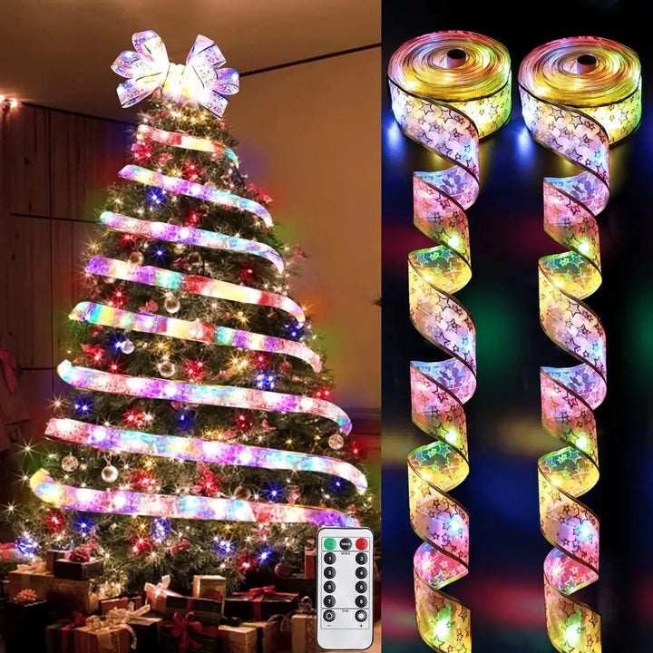 Christmas Ribbon with Warm White LED Fairy Lights