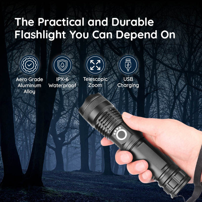 Rechargeable LED Torch with Zoom, Waterproof Aluminium Body