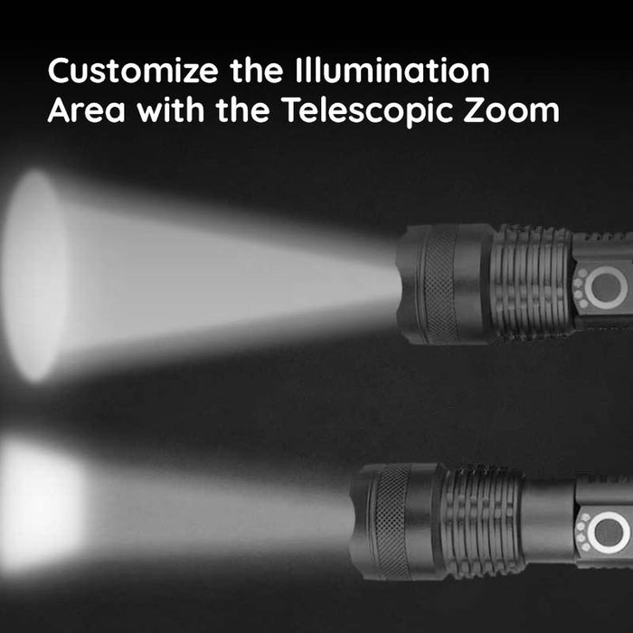 Rechargeable LED Torch with Zoom, Waterproof Aluminium Body
