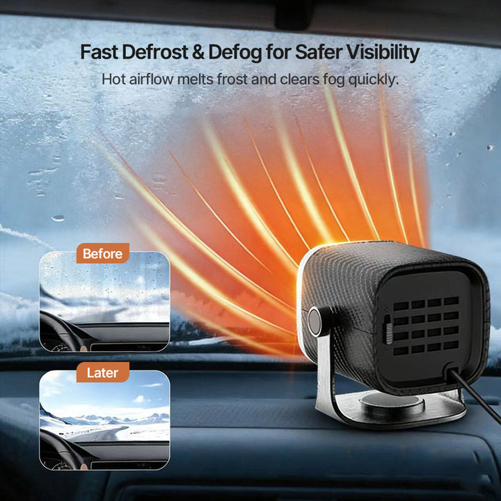 Portable 12V/24V Car Heater with 360° Swivel for Fast Defrost