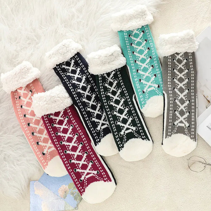 Ultra-Warm Thick Jacquard House Socks with Non-Slip Sole