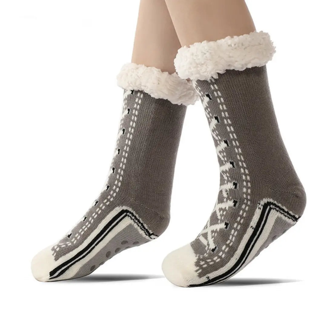 Ultra-Warm Thick Jacquard House Socks with Non-Slip Sole