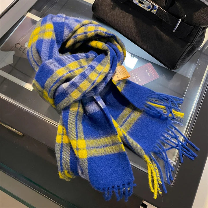 Checked 100% Wool Scarf for Women – Oversized and Windproof