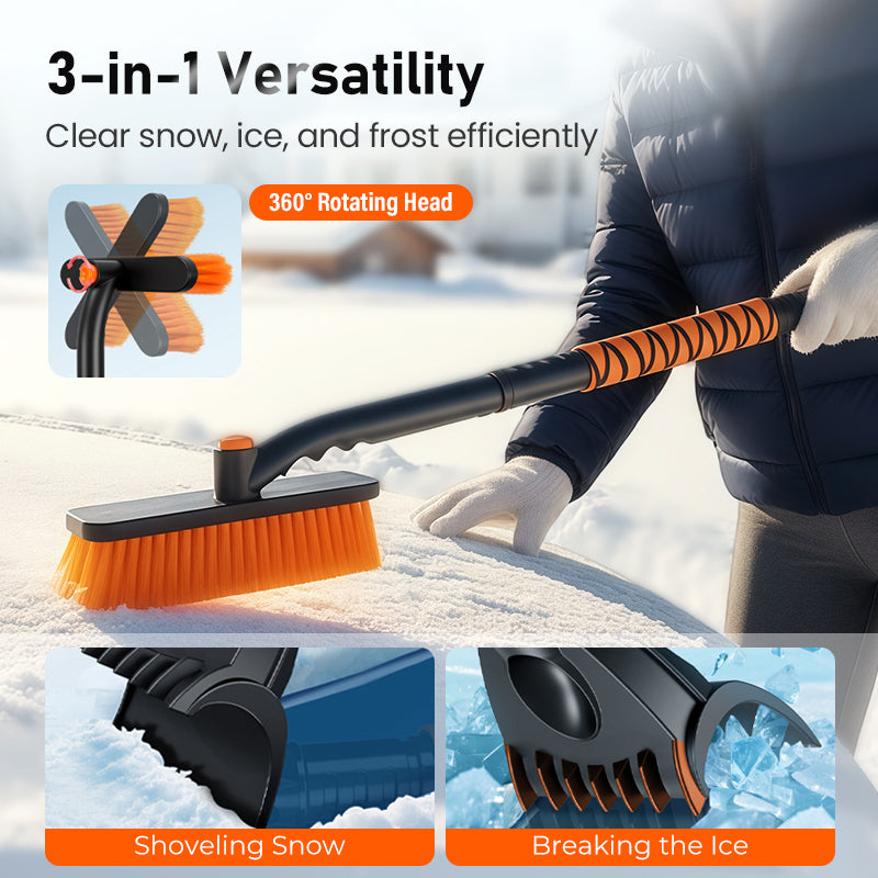 3-in-1 Telescopic Snow Brush and Ice Scraper with Swivel Head