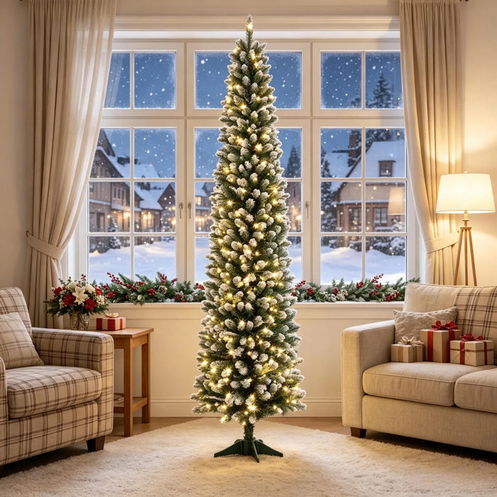 Harwelton Frosted Pencil Christmas Tree with 220 LEDs and Remote, 7ft