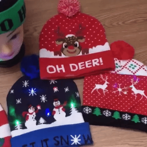 Harwelton™ LED Light-Up Knitted Christmas Hat for Kids &amp; Adults
