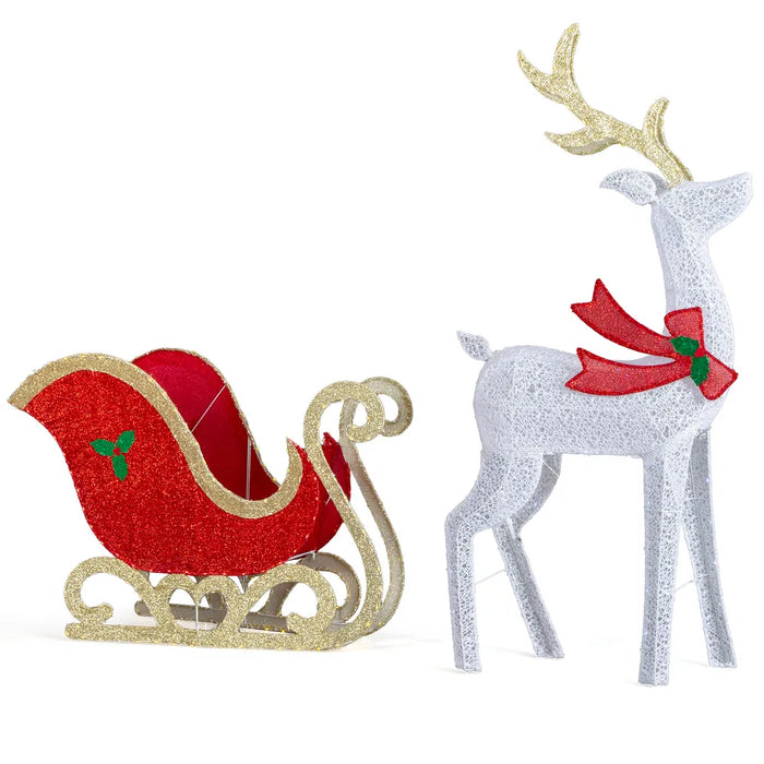 Harwelton 5ft Light-Up Reindeer and Sleigh Garden Set