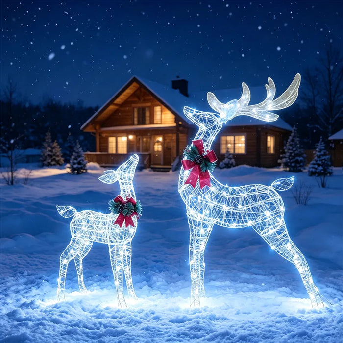 Harwelton Light-Up Glitter Reindeer with Red Bows, Set of 2