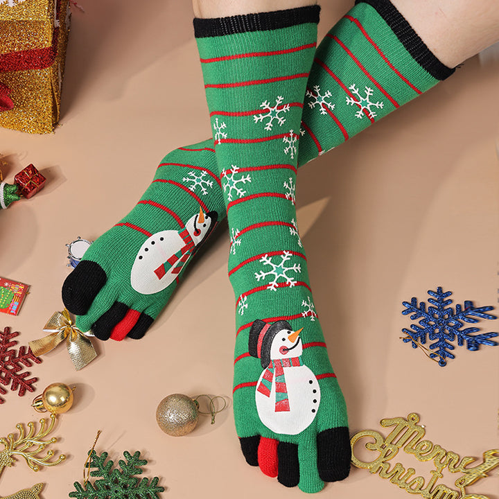 Knee high Christmas toe socks with penguins