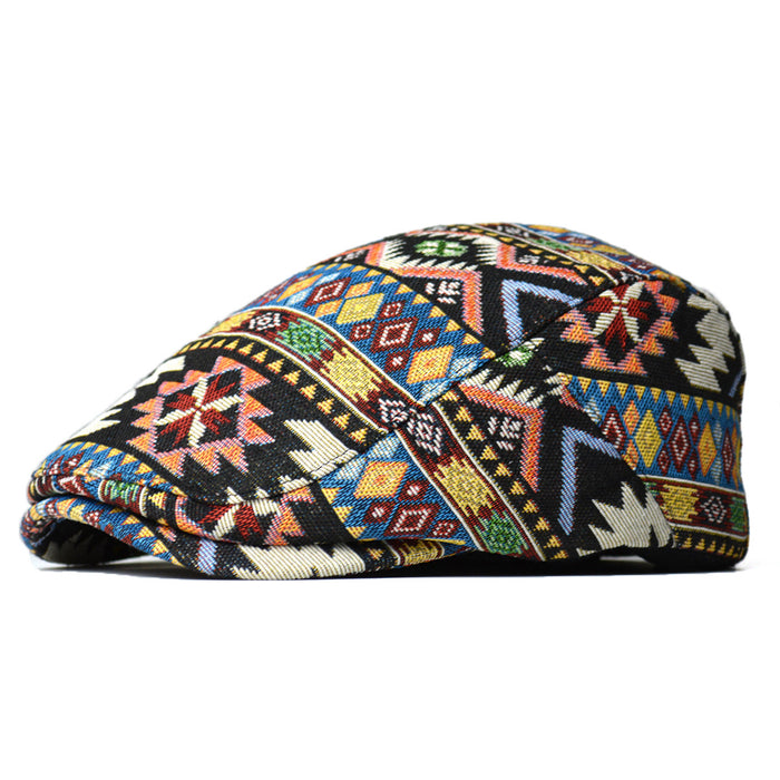Harwelton Patterned Flat Cap with Ethnic Jacquard