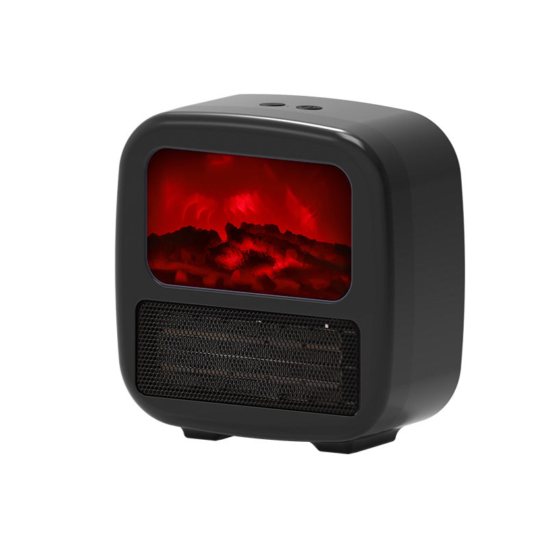 Black mini fireplace heater with flames