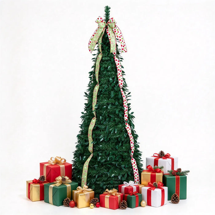 Harwelton Pop-Up Christmas Tree with Satin Ribbons, 6ft Unlit