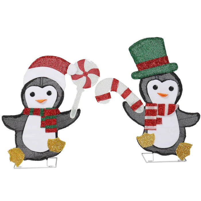 Harwelton Set of 2 Light-Up Christmas Penguins with Candy Canes