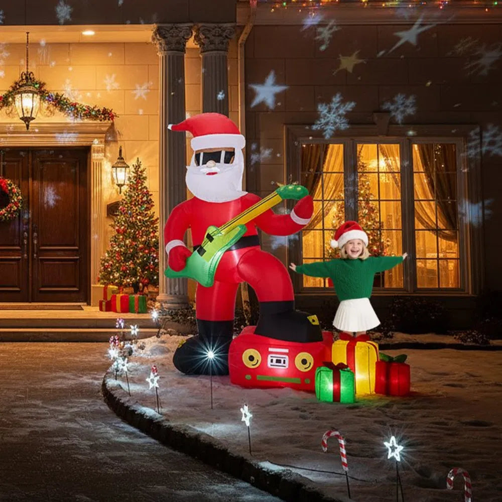 Inflatable Santa playing electric guitar