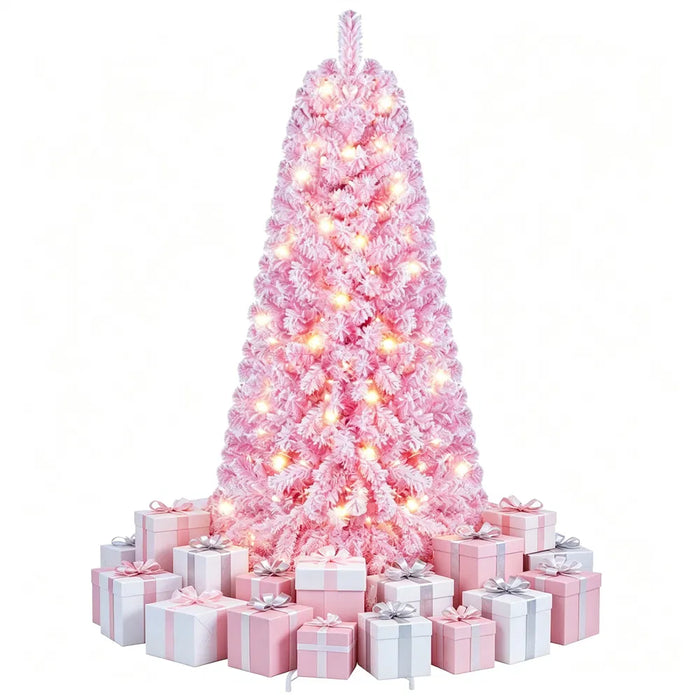 Harwelton Small Pink Flocked Christmas Tree with 160 LEDs, 5ft
