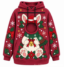 Christmas hoodie with cat in front pocket