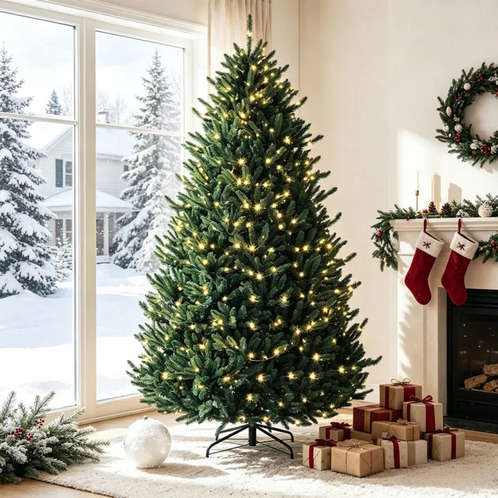 Full pre-lit tree with colourful LEDs